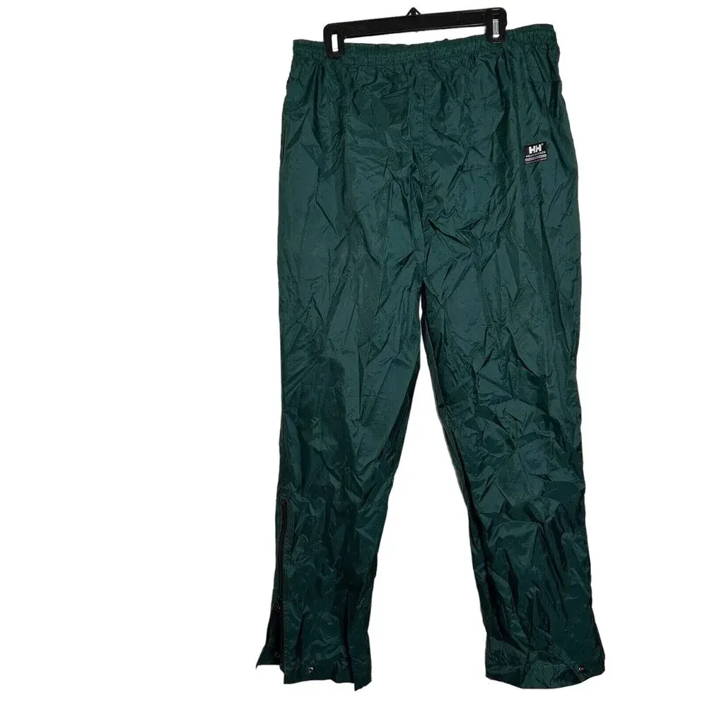 VTG 90s Helly Hansen Packable Nylon Green Side Zip Outdoor Wind Pants XL EUC